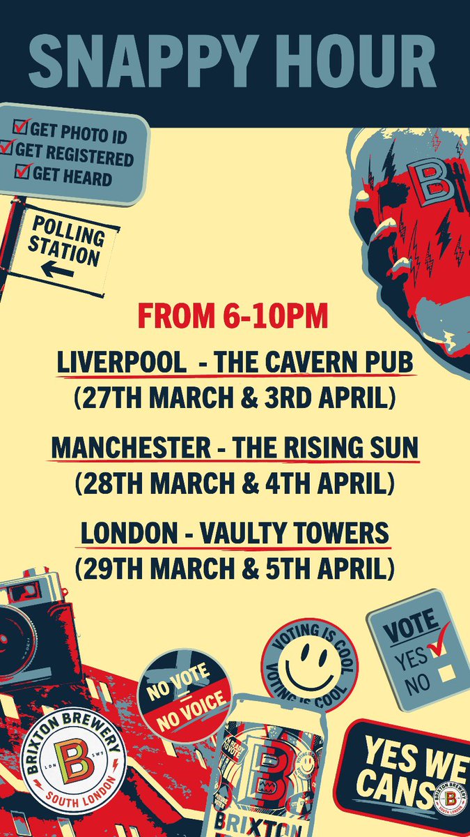 Did you know it is now mandatory to show photo ID when you go to vote? Introducing Snappy Hour! 📸 We’ve partnered with a few of our favourite pubs in London, Liverpool and Manchester to launch pop-up photo-booths where anyone in need of ID can come and get their picture taken.