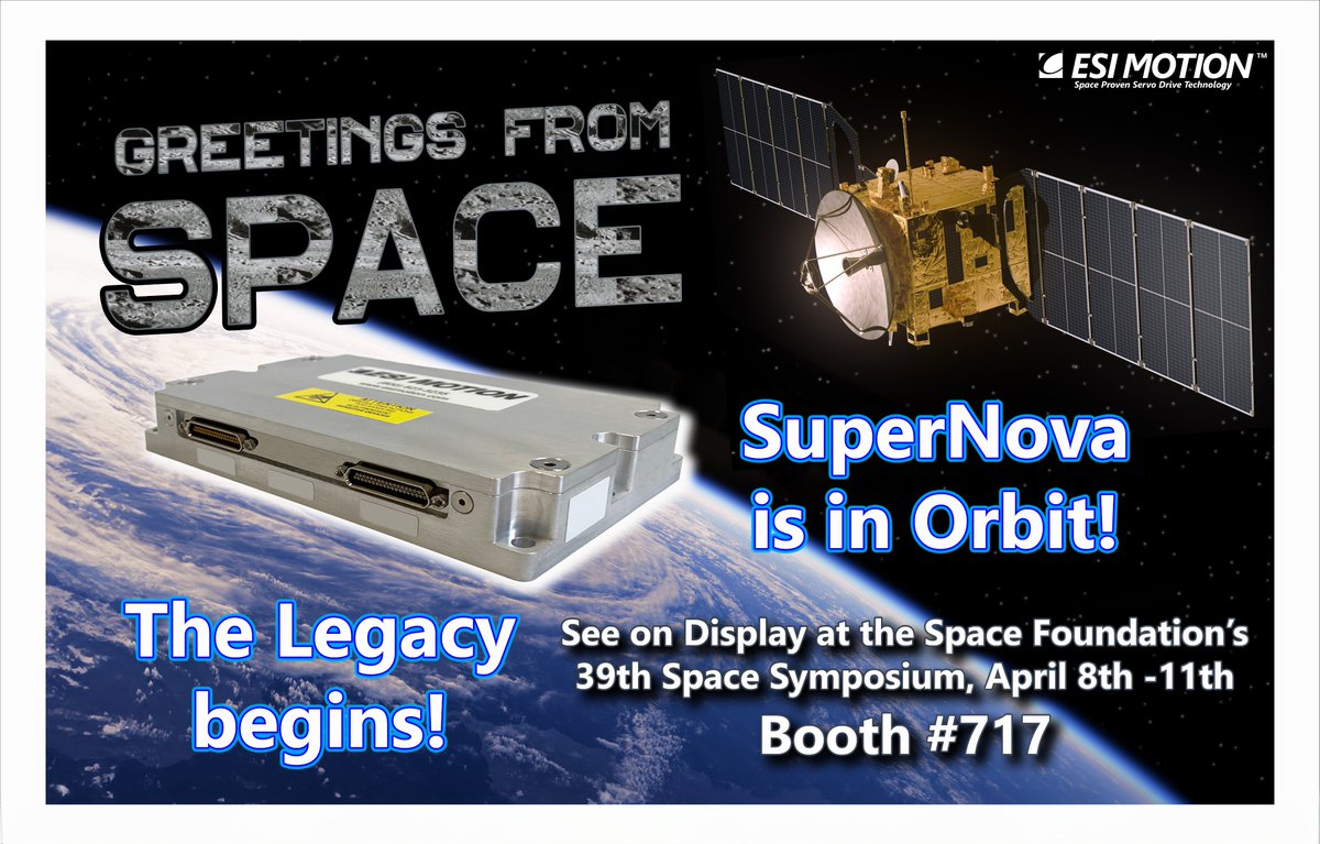 Let the Legacy Begin! 🛰 SuperNova is in Orbit!

See SuperNova on Display at Space Foundation's 39th Space Symposium!

📆 April 8th - 11th

🚀 Booth #717

Can't make the show? 

Contact Us at esimotion.com to learn more about SuperNova!
#servo #servodrive #motioncontrol