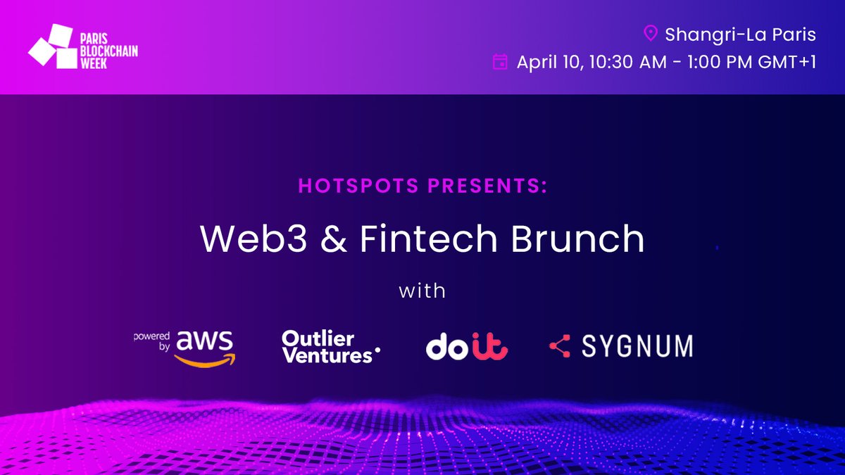 Outlier Ventures (@oviohq) on Twitter photo 💥 We are excited to announce we’re hosting an invite-only event with <a href="/awscloud/">Amazon Web Services</a> x <a href="/doitint/">DoiT</a> and, <a href="/sygnumofficial/">Sygnum Bank</a> at <a href="/ParisBlockWeek/">Paris Blockchain Week</a> on the 10th of April, 10:30AM CET 🗓
RSVP to join top industry leaders and gain insight on the latest blockchain innovations, market trends, and 💥 We are excited to announce we’re hosting an invite-only event with <a href="/awscloud/">Amazon Web Services</a> x <a href="/doitint/">DoiT</a> and, <a href="/sygnumofficial/">Sygnum Bank</a> at <a href="/ParisBlockWeek/">Paris Blockchain Week</a> on the 10th of April, 10:30AM CET 🗓
RSVP to join top industry leaders and gain insight on the latest blockchain innovations, market trends, and