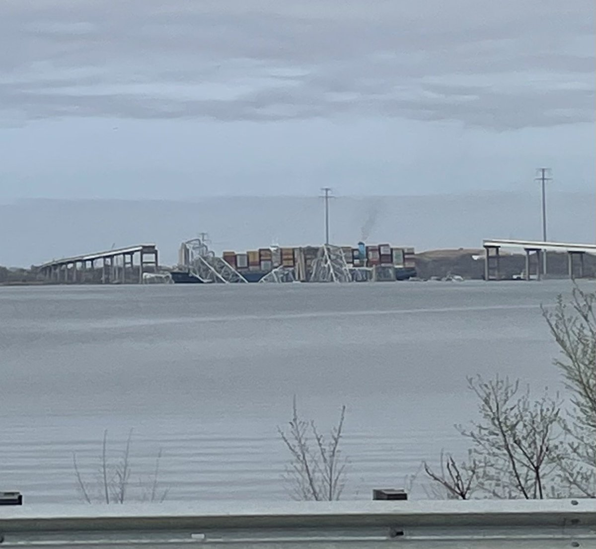 Another view of the collapsed Francis Scott Key Bridge in Baltimore.