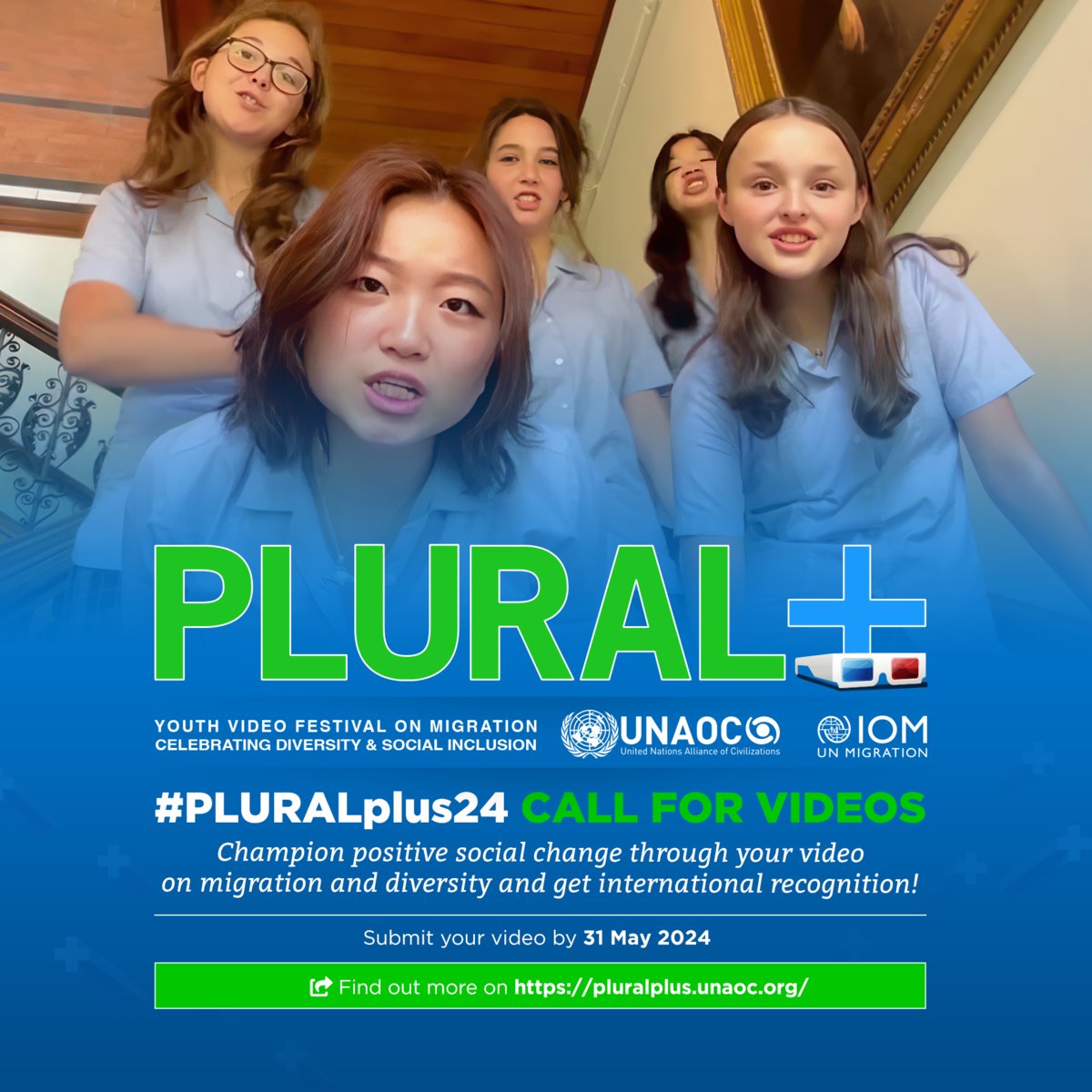 Calling all young filmmakers between the ages of 12 - 25! Submit your videos to the PLURAL+ Youth Video Festival and share your perspectives on migration, diversity, and inclusion. Let your voice be heard. Deadline: May 31, 2024. Visit pluralplus.unaoc.org. #PLURALplus24'