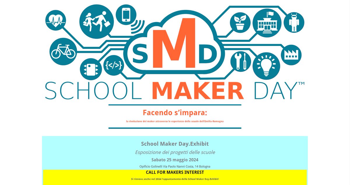 Aperta la Call for Makers Interest 
SMD propone alle scuole dell’Emilia-Romagna e oltre di incontrarsi per presentare i propri progetti maker e  scambiarsi idee e soluzioni innovative. Questa call è solo un'adesione preliminare senza alcun impegno.
schoolmakerday.it