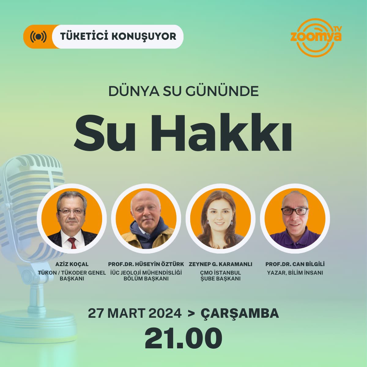 ÇMO İstanbul şube yönetim kurulu başkanımız Zeynep Karamanlı, Zoomya TV’de “Dünya Su Gününde Su Hakkı” konulu Tüketici Konuşuyor programına konuk oluyor. 📅 27 Mart Çarşamba 🕖 21.00 📍 youtube.com/watch?v=-denQx… #SuHakkı #SuyunTicaleştirilmesineHayır #BarışİçinSu