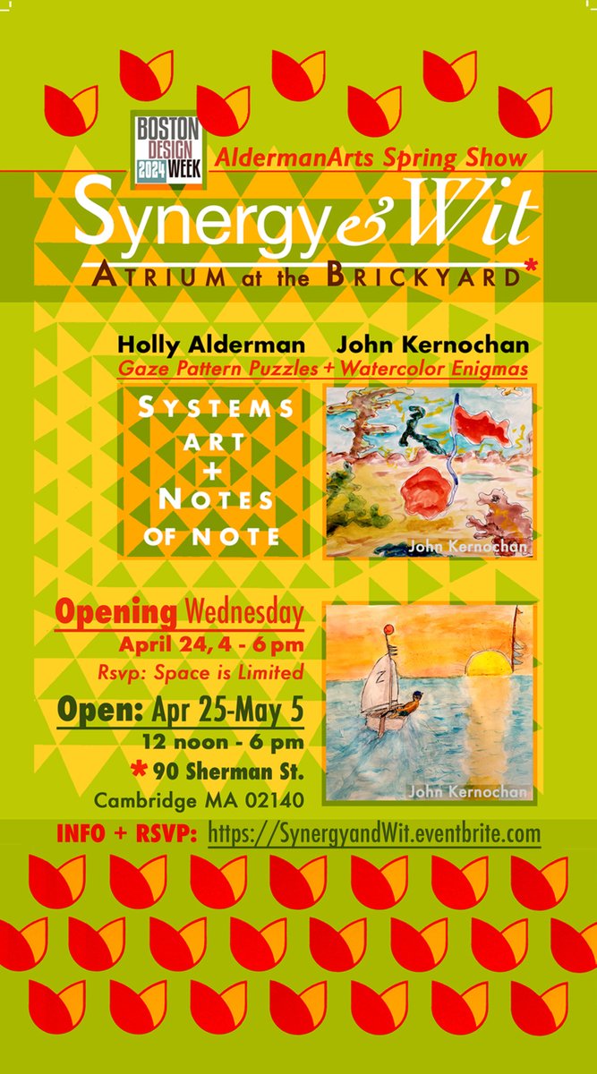 OnlybyHolly's tweet image. 1/5 Synergy &amp;amp; Wit, Notes for an Exhibition. Alderman Arts Spring Show #BostonDesignWeek. Artists Holly Alderman and John Kernochan, Systems Art + Notes of Note, Story Watercolors. Opening Wed. April 24, 4 to 6 pm, Atrium, Brickyard, Cambridge. Info+RSVP: SynergyandWit.eventbrite.com