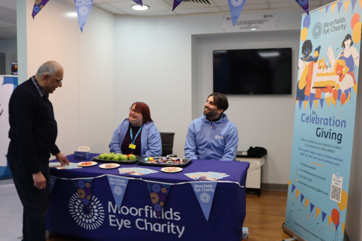 We're in the charity hub at @Moorfields City Road today talking about giving to Moorfields in celebration - through birthdays, weddings, anniversaries - making a difference to people with sight loss. If you're visiting today, say hello, find out more and enjoy a sweet treat too!