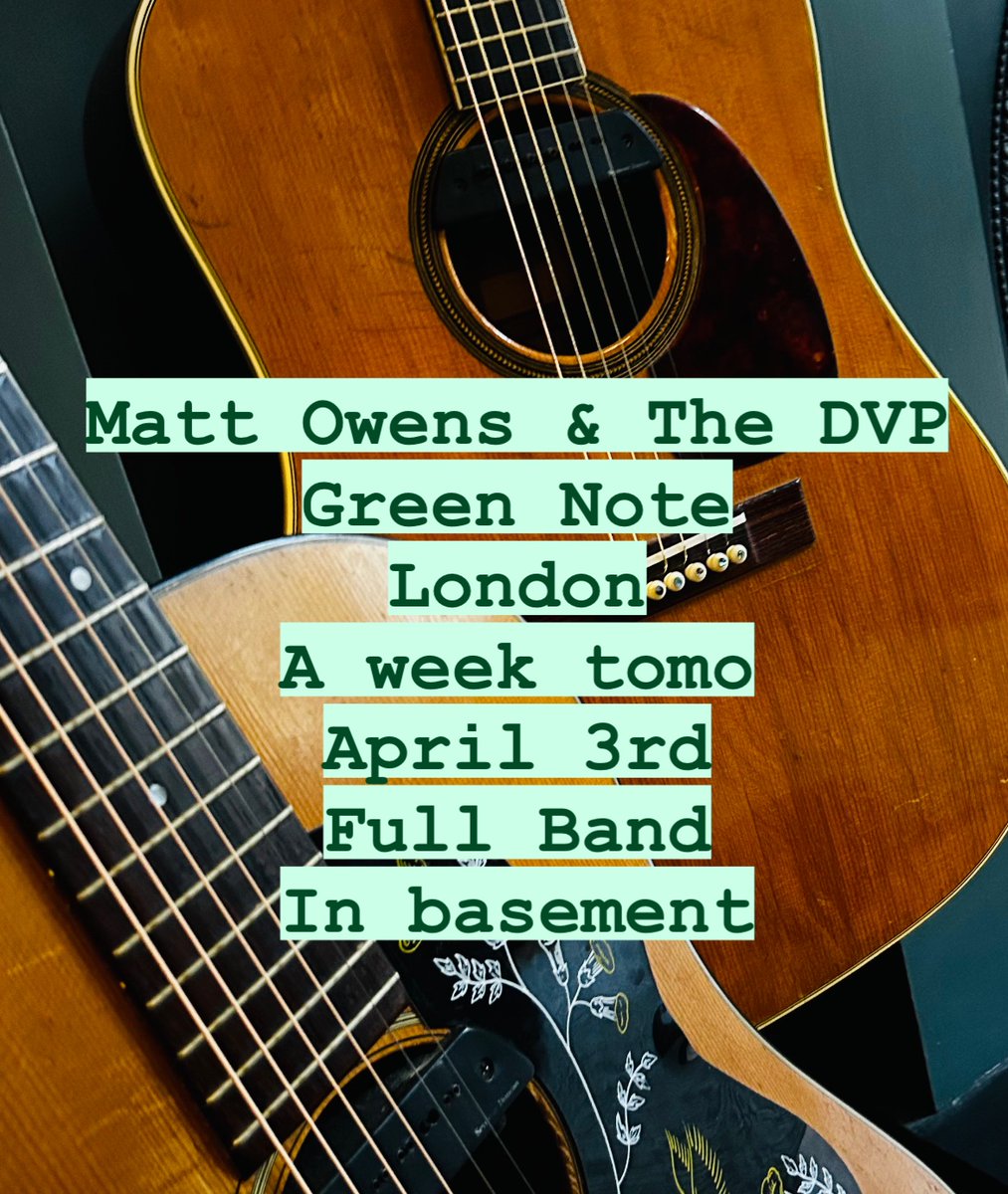 A week tomo myself & The DVP are playing a 2 hour, full-band acoustic set @GreenNote tix : greennote.co.uk/production/mat… 8pm @americanaUK @AtTheHelmPR @SongwritingMag @uncutmagazine @soundloungeCIC @leader_music @RobertElms @BBCLondonNews #gigs @TheAMAUK @ClassicRockMag #newmusic