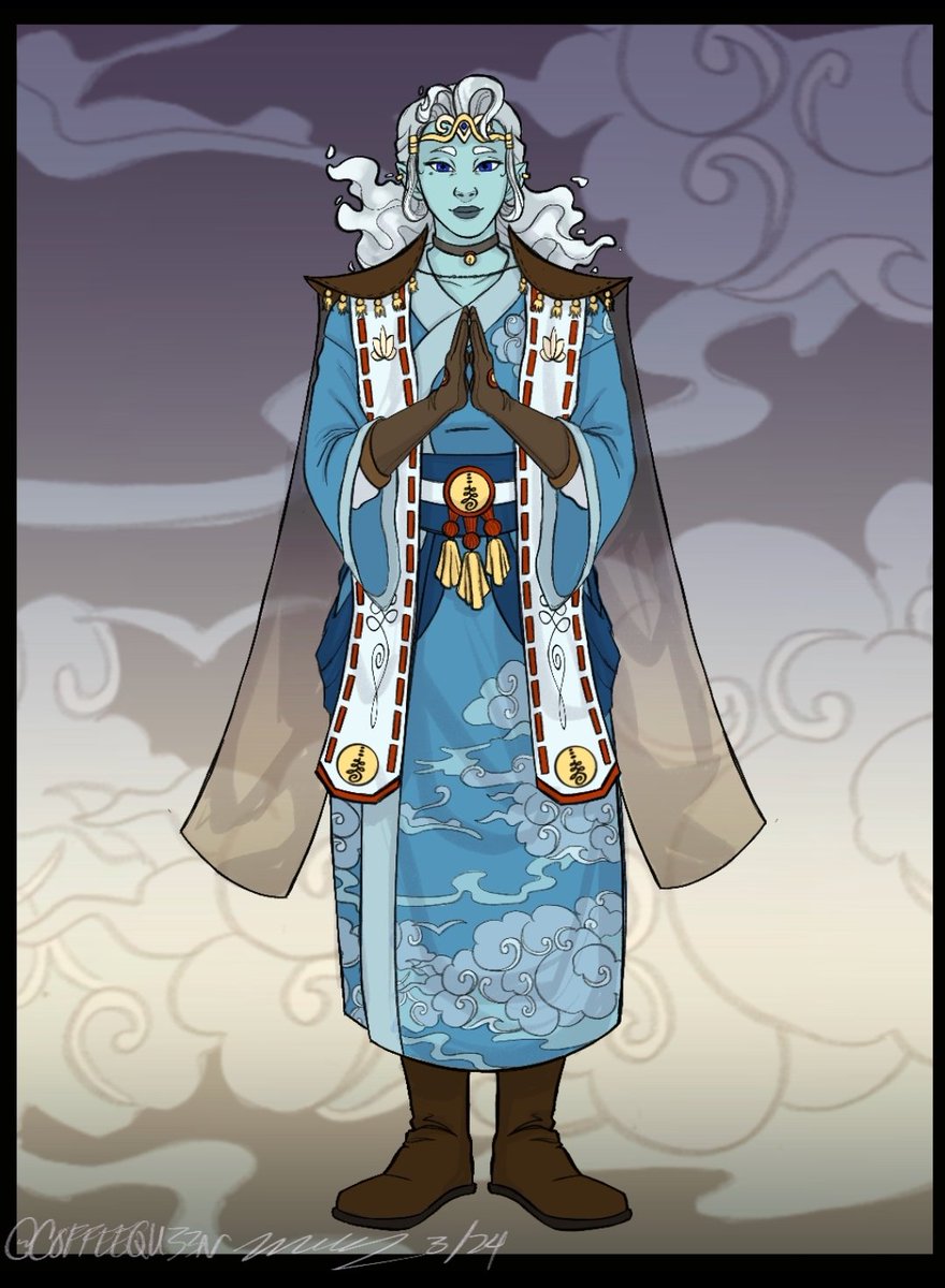 Ive been... back on my bullshit? Incredible. Anyway here is a dnd character! Kazumi, the air genasi cleric 
#dnd #ttrpg #dndcharacter #characterdeaign #characterart #dnd5e