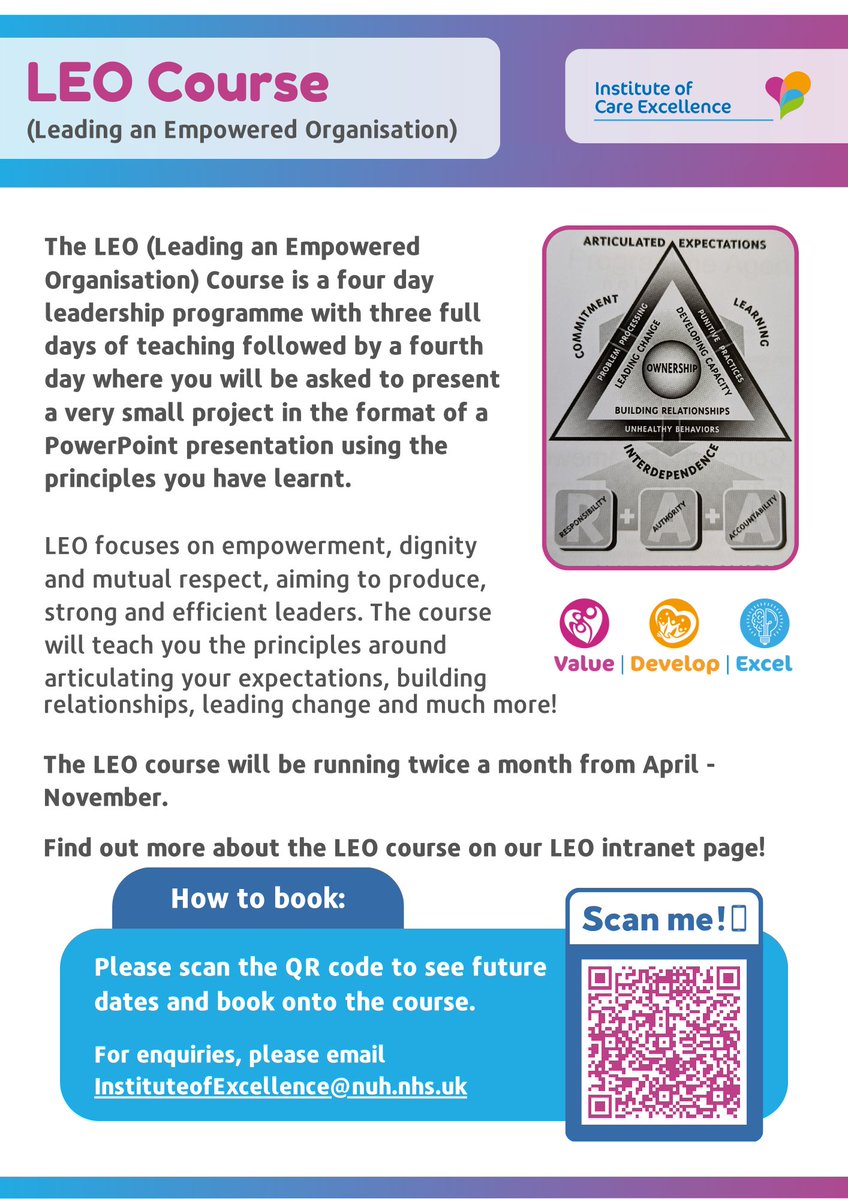 📢Colleagues at @nottmhospitals - the LEO Course is now being offered twice a month in 2024! Now is your chance to book onto a cohort! If you would like to attend, please book via our booking portal: bit.ly/3GykpYQ You can find more information on the LEO intranet page!