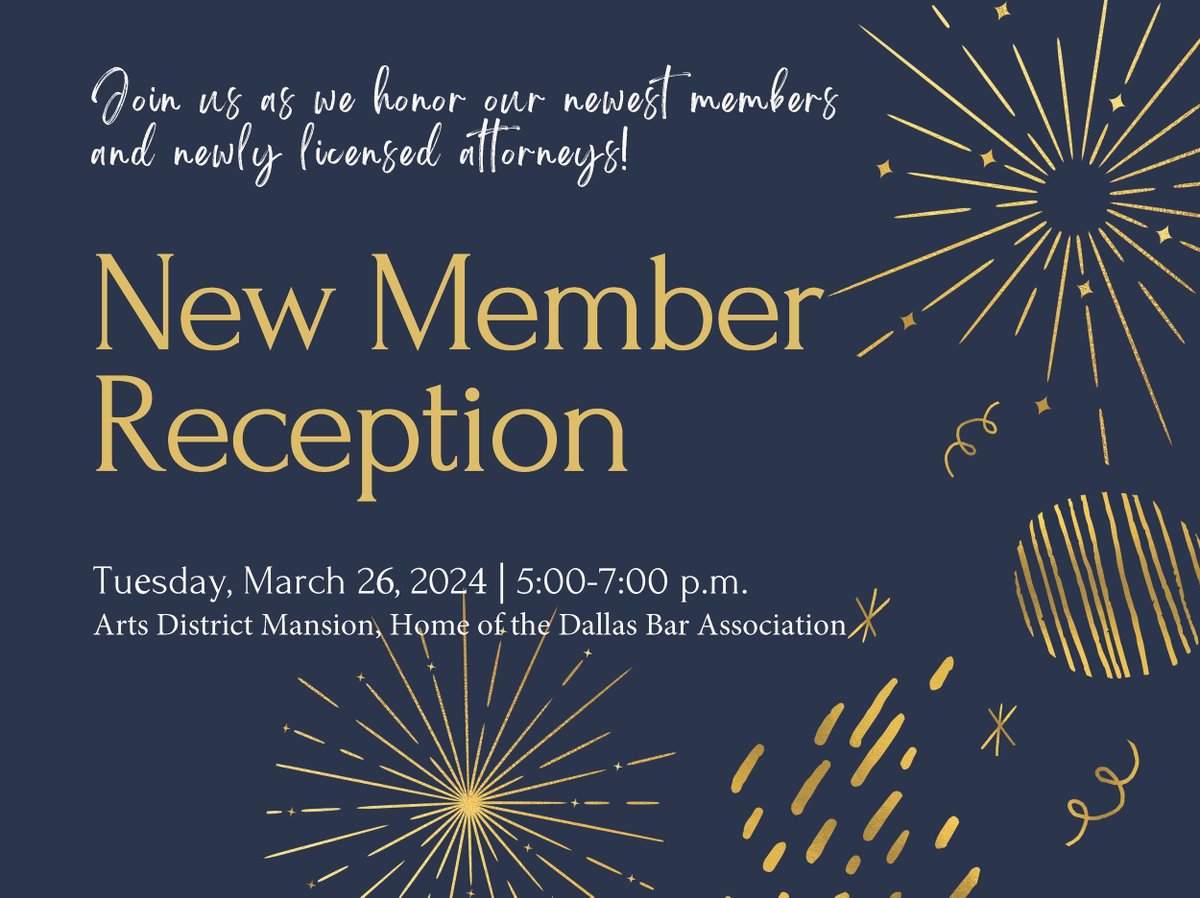 DallasBarAssoc's tweet image. Join us tonight for a social mixer as we welcome our newly licensed attorneys, law students, new members, and current members. We would love to see you. Tuesday, March 26, 5:00 p.m. buff.ly/3v9jr2b #Newmembers #newlylicensed #lawstudents #getback