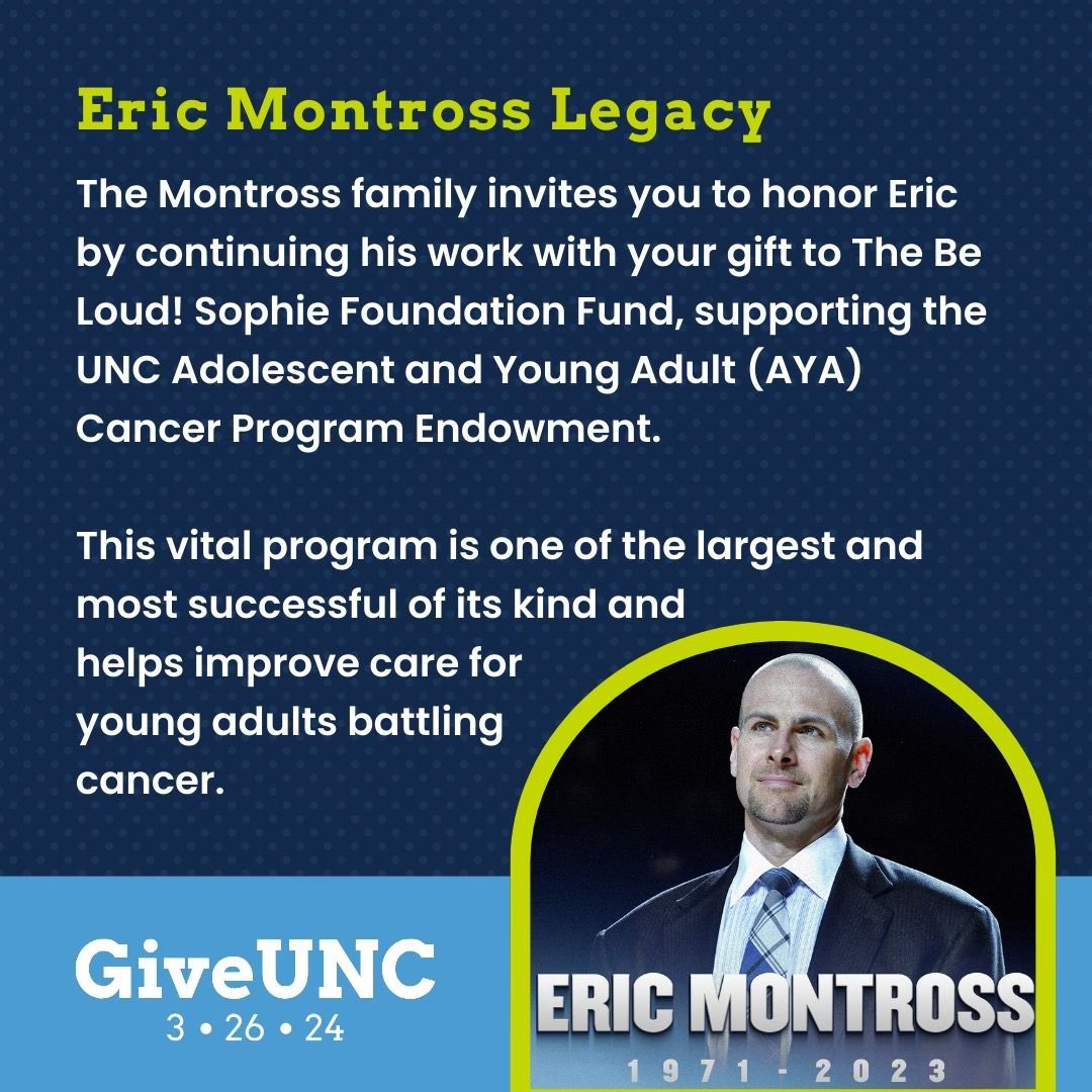 There are lots of wonderful options on #GiveUNC day. If you are still looking for the right cause to support, please let me suggest the following option in honor of our friend, Eric Montross unchf.org/montross4giveu…