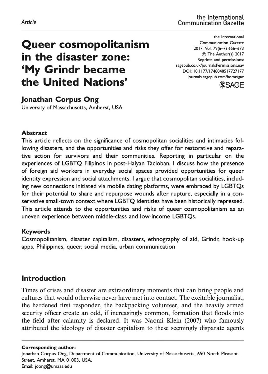 jonathan_c_ong's tweet photo. Happy 15 years @Grindr and to stories of finding love in a hopeless place. Re-upping one of my favorite ethnographic pieces on uses of Grindr in a post-disaster context. Open access version: https://t.co/W9kaR6lLhv https://t.co/viyb6GhhIq