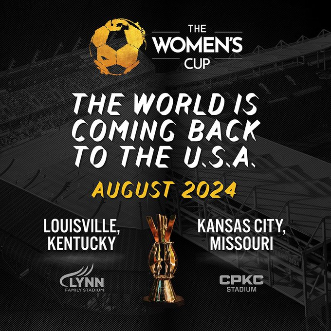 #TheWomensCup will return to the United States this summer with two four-team tournaments at Kansas City's CPKC Stadium and Louisville's Lynn Family Stadium. Teams from Europe, South America and Africa will battle #NWSL clubs for prize purses of $100,000. 📷: @thewomenscup
