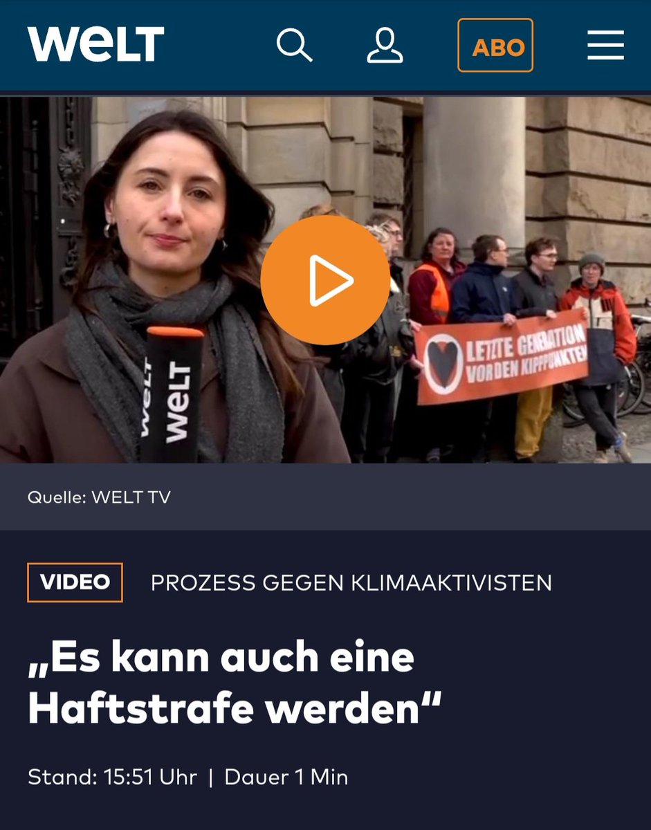 Prozess gegen die Brandenburger-Tor-Farbschmierer der #LetztenGeneration 
„Es kann auch eine Haftstrafe werden“
Von mir aus gerne! Lange! 😃👍

welt.de/vermischtes/vi…