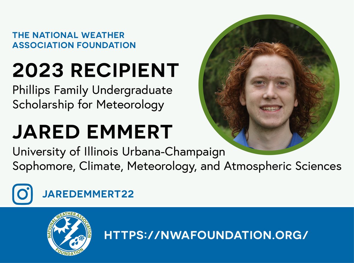 🎉 A HUGE congratulations to Jared Emmert a Sophomore Climate, Meteorology, and Atmospheric Sciences student at University of Illinois Urbana-Champaign for winning the Phillips Family Undergraduate Scholarship for Meteorology! nwas.org/congratulation…