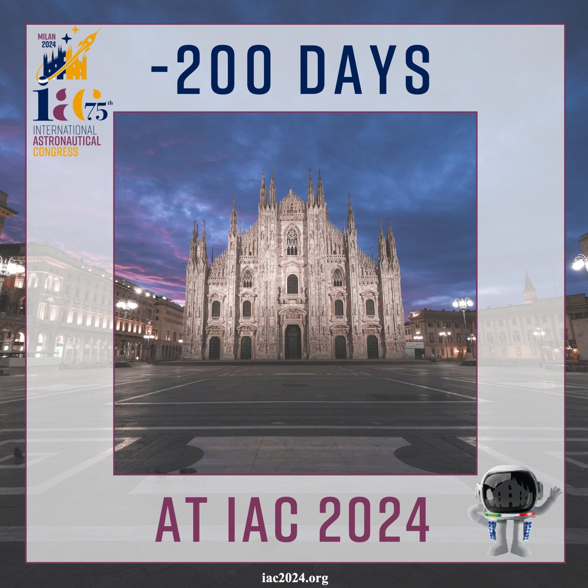 The countdown is on for the event of the year! Only 200 days left to IAC 2024! Follow us to stay updated on all the progress and learn every way you can fully enjoy this record-breaking IAC. See you in Milano! #IAC2024 @iafastro @aidaaitaly @ASI_spazio @Leonardo_live