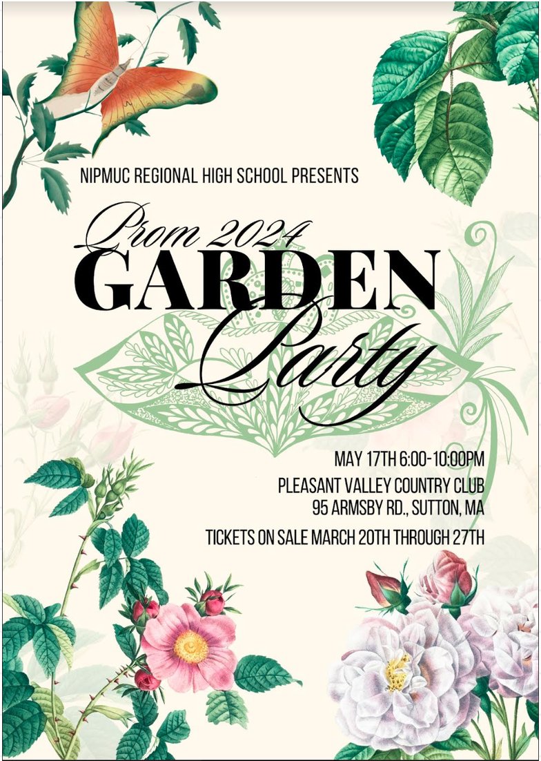 The Junior/Senior Prom is only 7 weeks away. Tickets will be on sale through tomorrow during all breaks and lunches. The cost of prom tickets will be $75 per ticket. Cash or check will be accepted. Checks should be made out to MURSD. #nipmucpride