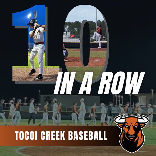The Toros won their 10th game in a row last night to improve to 11-2 on the year. Pitching, defense and executing at the plate has been a key component to the success. #tocoicreek #toros #hornsup #everygamecounts #oneatatime #notdoneyet