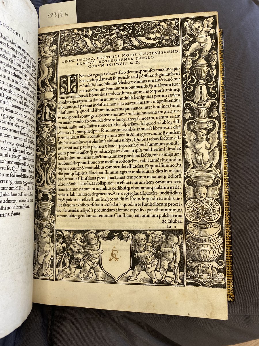 It was great fun at the @abtapl conference last week perusing a display of the New College Special Collections. One highlight was this first printed edition of the Erasmus' New Testament in Greek from 1516. LP3/2.6. (NCLRTI 12)