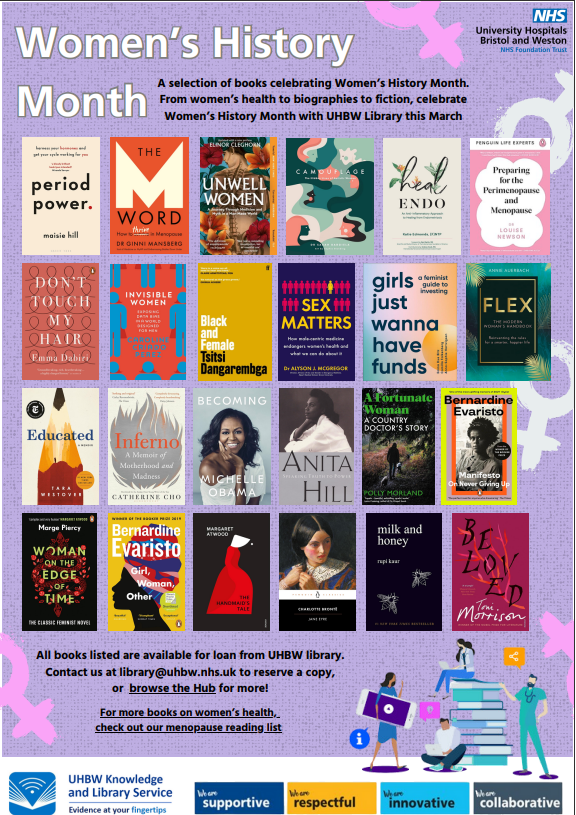 As March comes to a close, continue to celebrate Women's History Month with us at the library by borrowing a book recommended by our reading list! #UHBW #UHBWlibrary #TeamUHBW