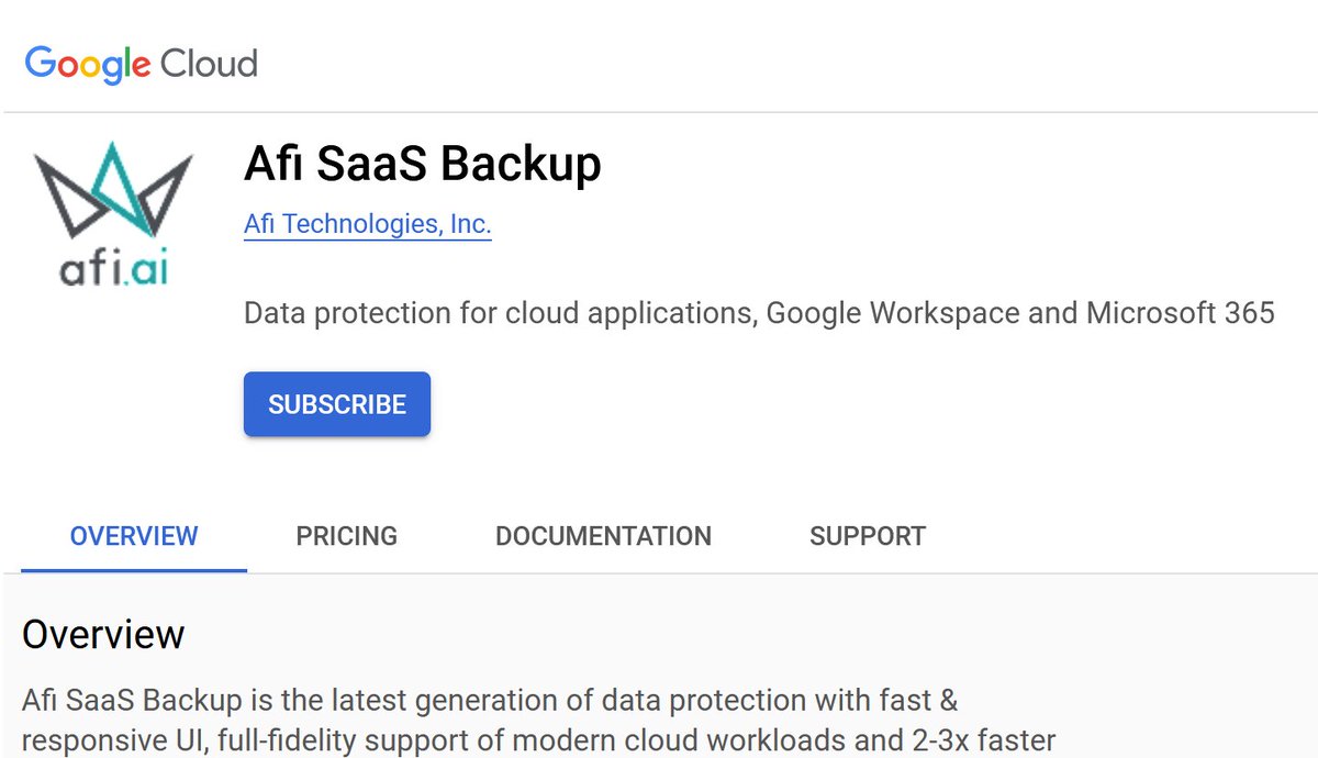 We are excited to announce that Afi SaaS Backup is now available on Google Cloud Platform. This milestone in our strategic partnership with Google Cloud provides GCP customers with the full capabilities of Afi SaaS Backup in the GCP marketplace. console.cloud.google.com/marketplace/pr…