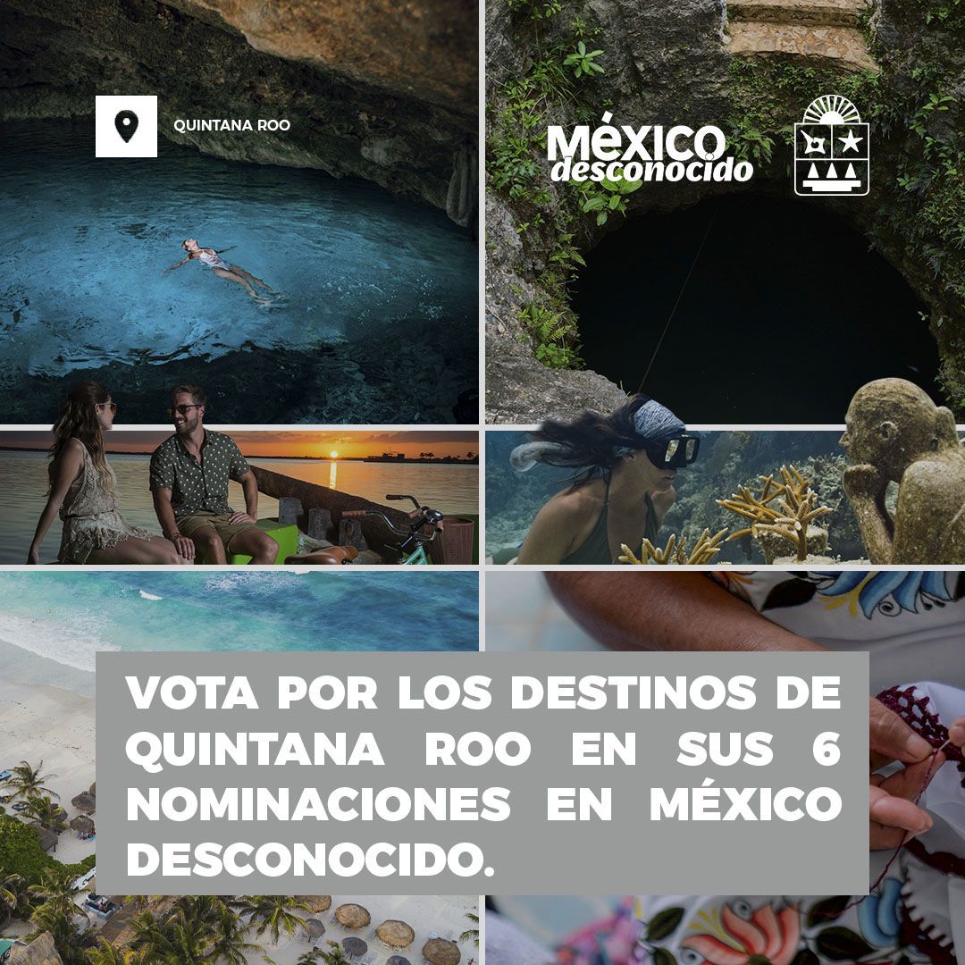 ¡Excelentes noticias! #QuintanaRoo está nominado en 6 categorías de lo mejor de la revista de viajes México Desconocido. 👏🏼 Les comparto el link donde pueden conocer los destinos y votar lomejormexico.com. Estas joyas turísticas esperan tu apoyo para ser reconocidas como…