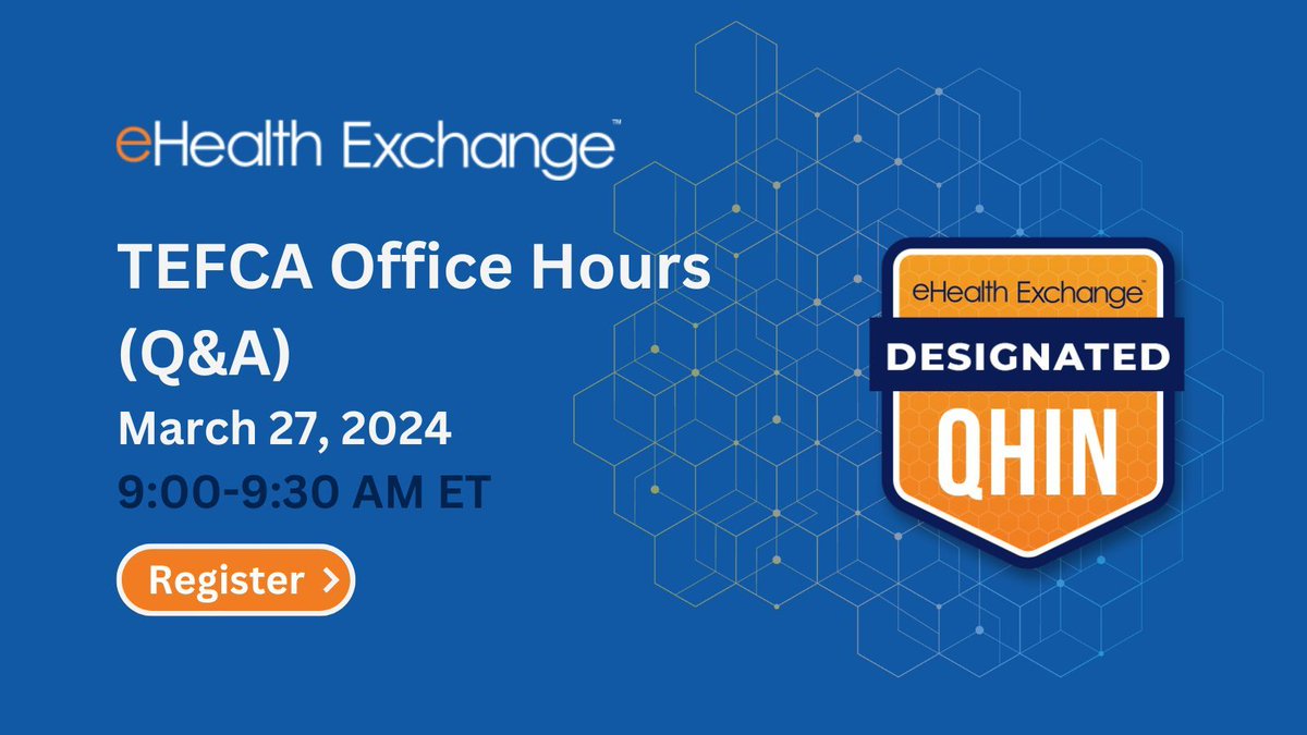 Have questions about #TEFCA and QHIN exchange? Join our monthly TEFCA Office Hours call TOMORROW for open Q&A. Anyone can join! Register here: buff.ly/3uFbQYK