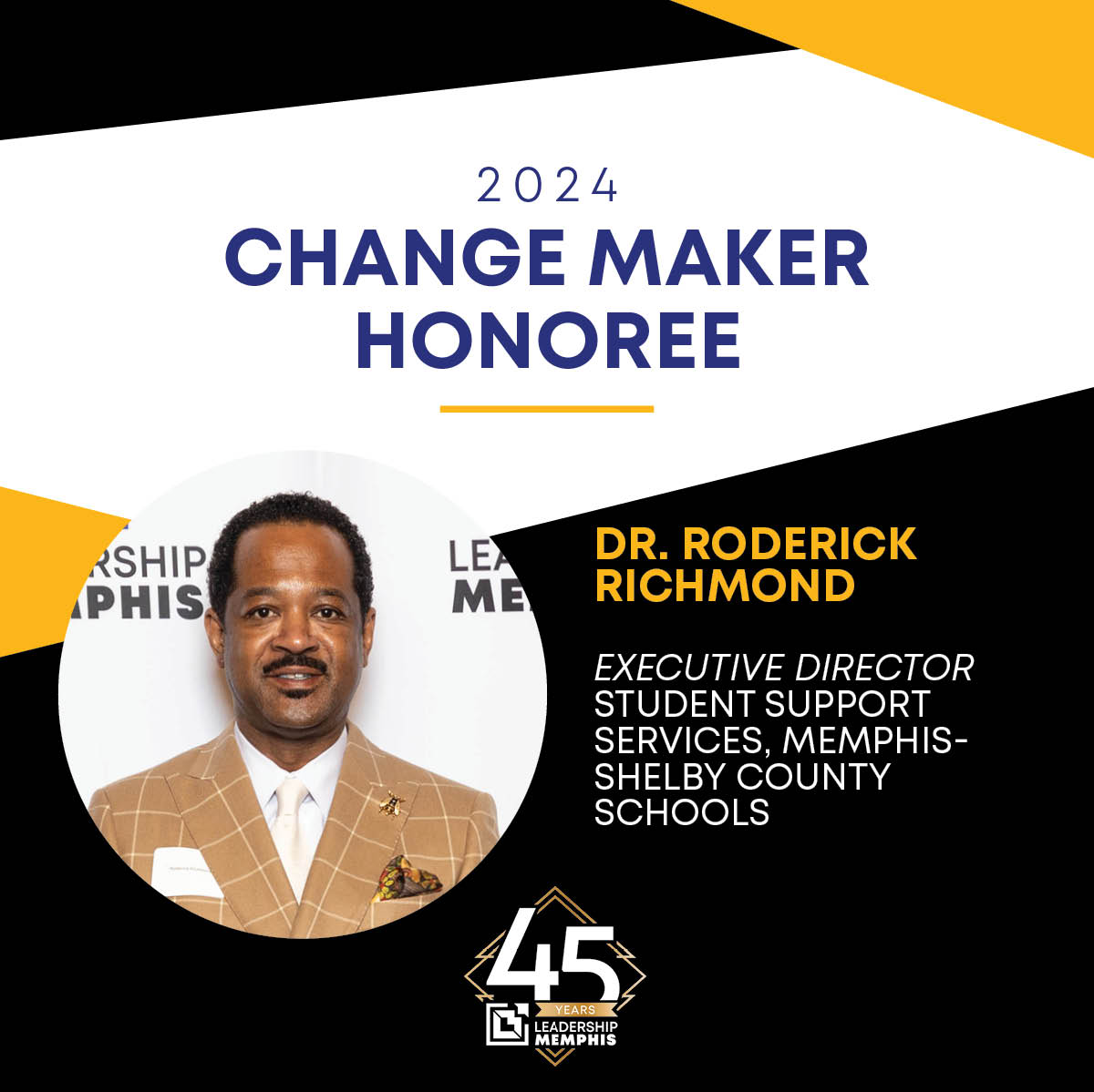 Dr. Roderick Richmond is a highly accomplished and visionary leader currently serving as the Executive Director of Student Support Services for @MSCSK12. Congratulations to Dr. Roderick Richmond on being one of our 2024 Change Makers! 🎉