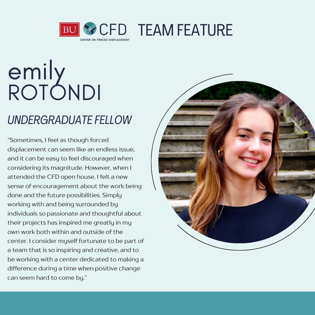 It's time for another team feature! Meet Emily, one of our undergraduate research fellows. Emily is currently working on a systematic literature review on the maternal welfare of Afghan Refugees in Pakistan. Read more about Emily here: bu.edu/cfd/2024/03/20…