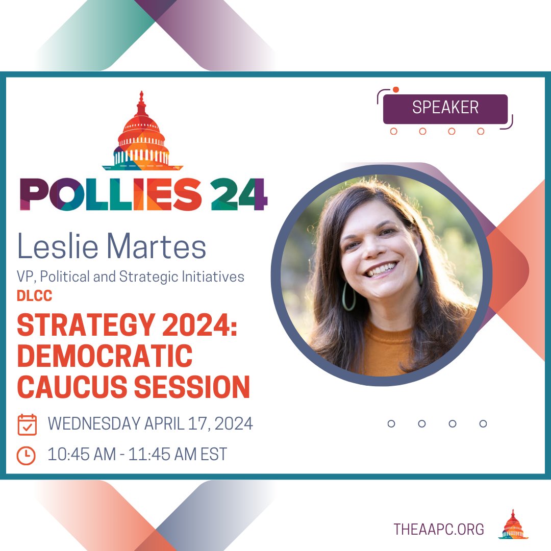Hear from @lesliemartes with @DLCC in this #Pollies24 Democratic Caucus Session! Register to hear from the full panel as they engage in candid discussions about the most crucial aspects of campaign strategy and emerging trends for the 2024 election cycle. bit.ly/4141aih