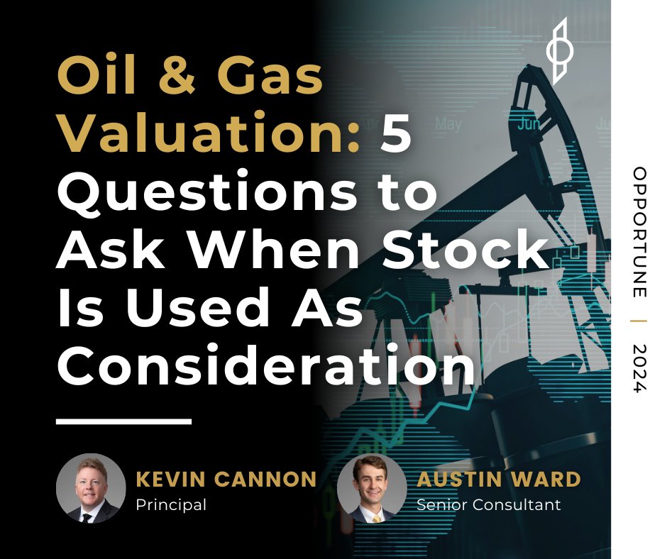 Stock integration as part of consideration has surged in popularity. Kevin Cannon and Austin Ward share pivotal valuation questions for oil and gas companies to consider when incorporating their stock in transactions. bit.ly/4ctAwoe #OilAndGas #Acquisitions #Mergers