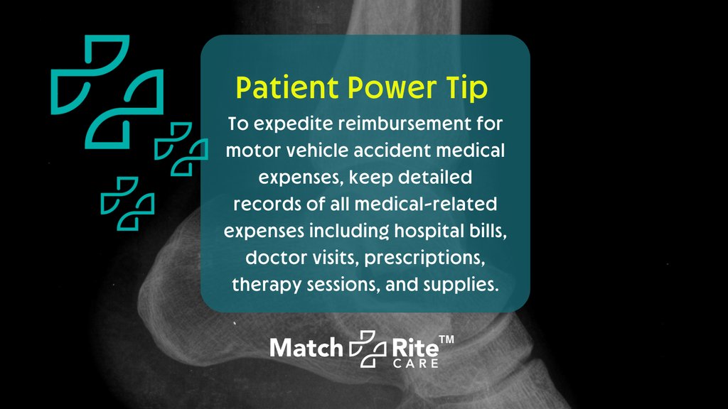 matchrite's tweet image. Patient Power Tip: Keep detailed records of all medical expenses for motor vehicle accidents to expedite reimbursement. MatchRite Care™ is here to support you through the process. Learn how our medical platform can help you: hello.matchritecare.com #PatientTips #KnowYourPortals
