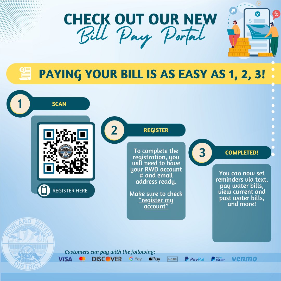 👀Paying your bill is easy as 1, 2, 3! The new payment portal makes paying your water bill simple. ☑️Check it out and don’t forget to register here bit.ly/3SWt9N7