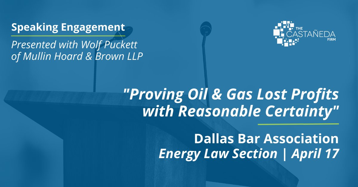 Join Mullin Hoard &amp; Brown’s Wolf Puckett and me for “Proving Oil &amp; Gas Lost Profits with Reasonable Certainty” at the Dallas Bar Association’s #EnergyLaw section meeting on April 17. We hope to see you there!
MCLE: 1.0
Register: dallasbar.org/?pg=events&evA…