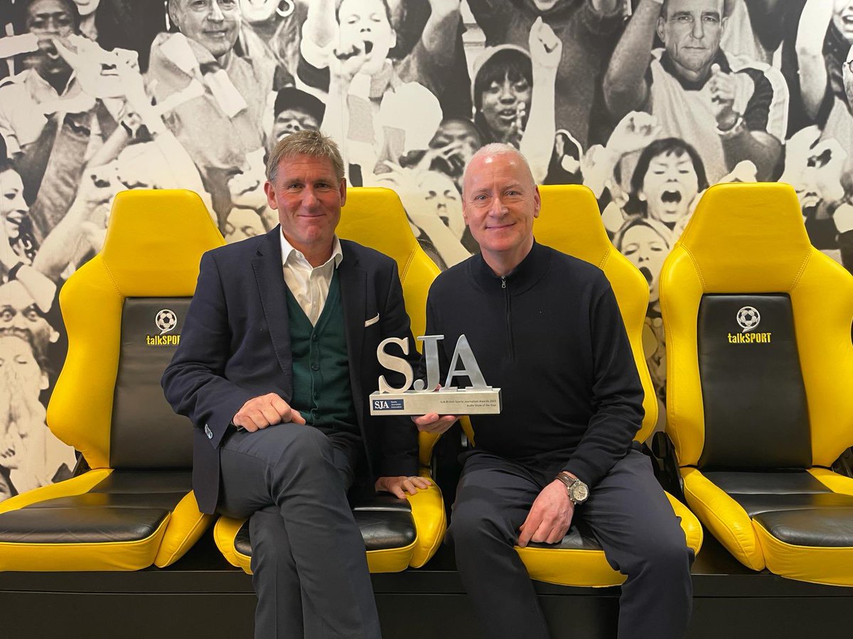 The man @Sjopinion10 and I are thrilled to have won the prestigious @SportSJA Audio Show of the Year Award 2023! 📻 Big thanks to all of our @talkSPORT listeners 👏