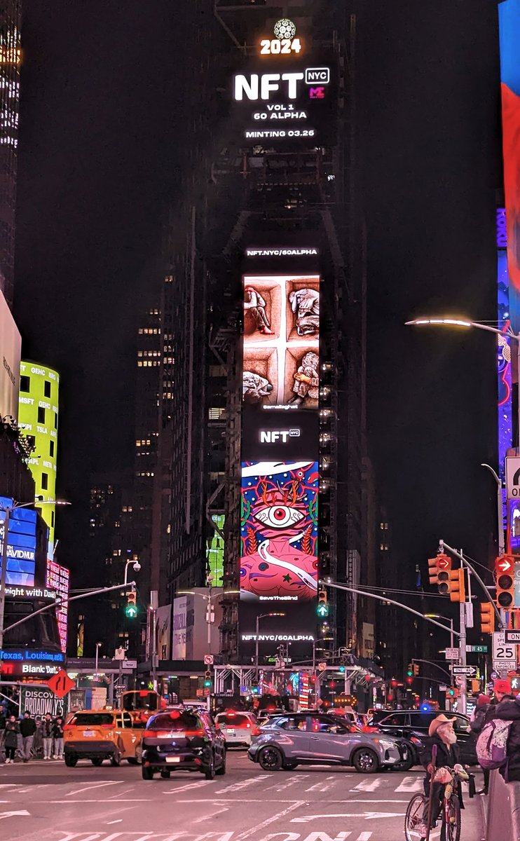 I can't believe my artwork is being displayed on a billboard in New York's Times Square! @NFT_NYC #NFTNYC2024 Thank you @TheLittleShishi for the high quality photo. twitter.com/save_the_blind…