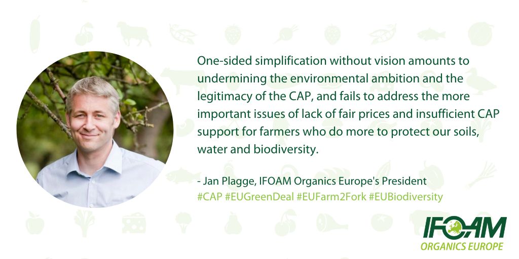 Organic farmers have been consulted but we don’t feel they've been heard. #OrganicsEurope regrets that this #CAP review proposes to ↘️ environmental delivery w/out providing more incentives for farmers to voluntarily engage in sustainable farming systems like organic 🗣️ Plagge