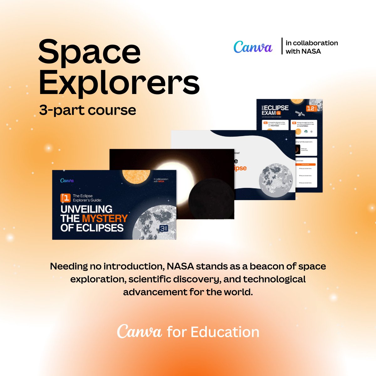 Looking for lesson ideas for the upcoming solar eclipse on April 8th?🌘 Canva has collaborated with @NASA to craft an engaging 3-part course on eclipses. This collaboration brings together the expertise of space science with interactive learning, offering a unique educational…