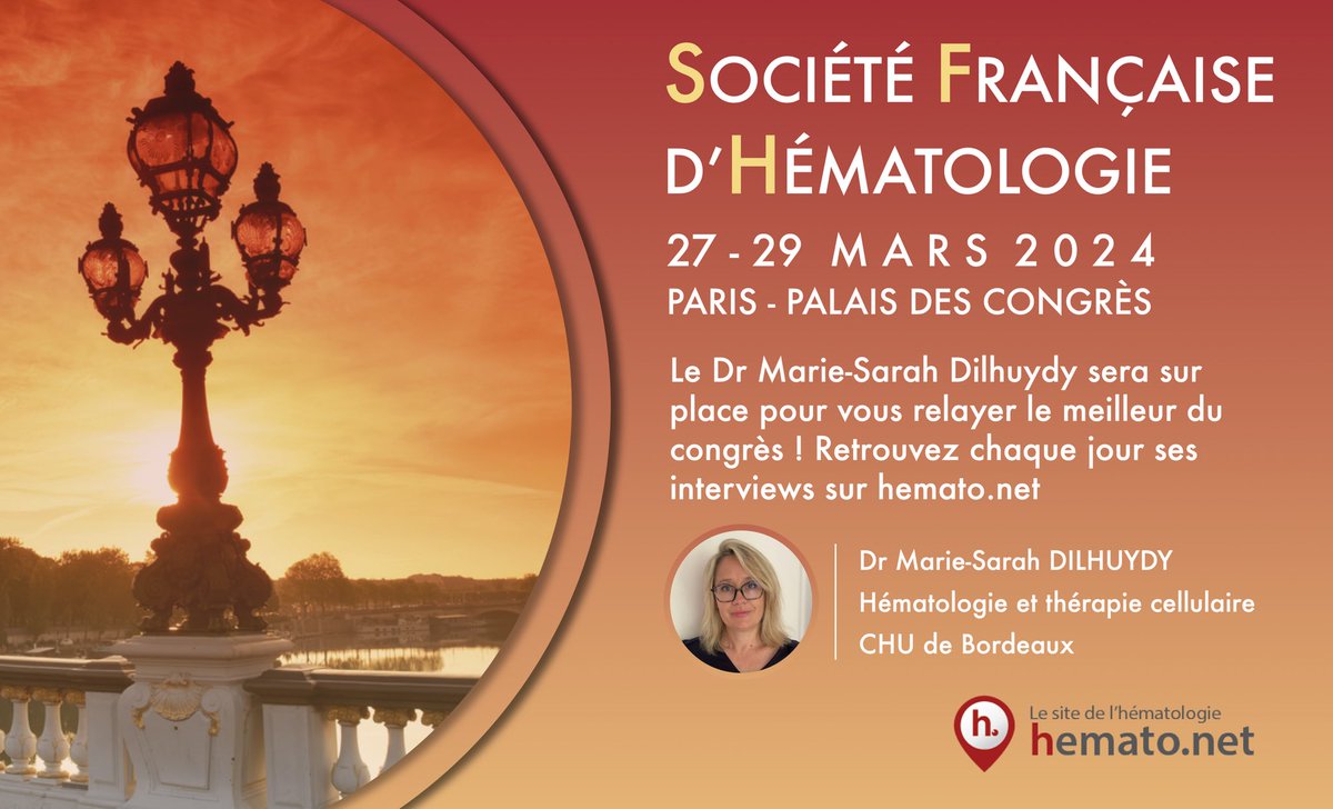 Mediscoop (@mediscoop_net) on Twitter photo ◽️Actus congrès | SFH 2024◽️
Le congrès de la Société Française d’Hématologie qui se déroulera à Paris du 27 au 29 mars 2024!
Le Dr Marie-Sarah Dilhuydy sera sur place pour vous relayer le meilleur du congrès! ⬇️
👉🏻bit.ly/3TOIJMi👈🏻
<a href="/msdilhuydy/">Marie-Sarah Dilhuydy</a> ◽️Actus congrès | SFH 2024◽️
Le congrès de la Société Française d’Hématologie qui se déroulera à Paris du 27 au 29 mars 2024!
Le Dr Marie-Sarah Dilhuydy sera sur place pour vous relayer le meilleur du congrès! ⬇️
👉🏻bit.ly/3TOIJMi👈🏻
<a href="/msdilhuydy/">Marie-Sarah Dilhuydy</a>