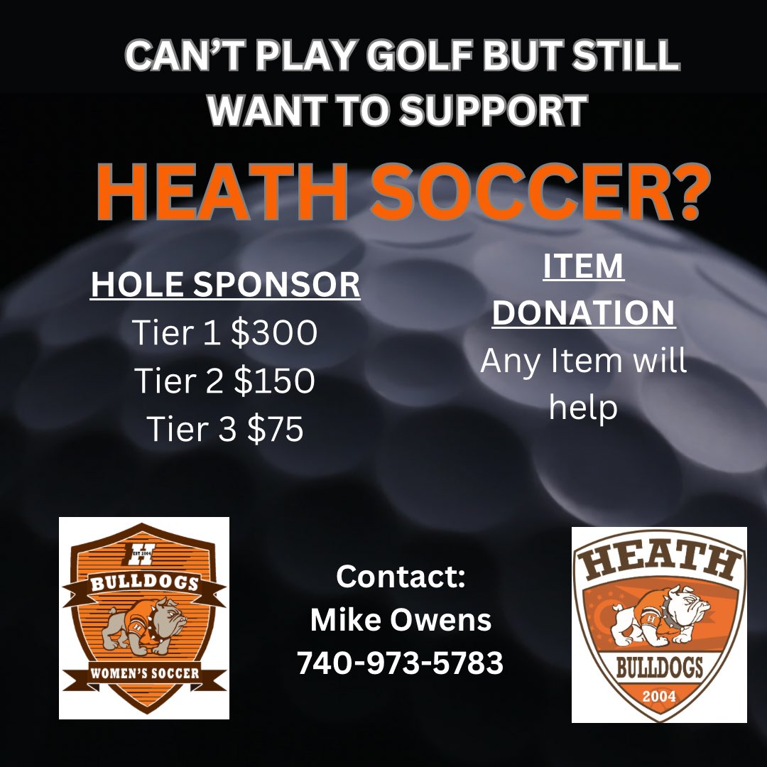 Already have plans? Don’t like to golf? We still can use your help with our annual golf outing. Please consider supporting Heath Soccer.⚽️🧡🐾