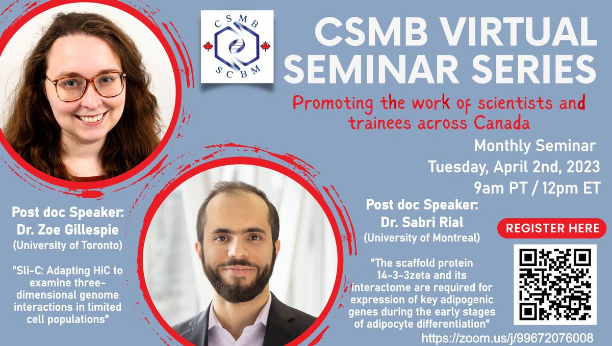 Save the date April 2, noon EST for the next CSMB Virtual Seminar featuring Dr. Sabri Rial (University of Montreal) & Dr. Zoe Gillespie (University of Toronto) buff.ly/3HyokUT