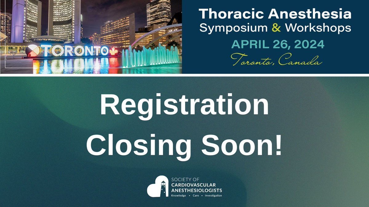 #SCATAS2024 is one month away! Don't miss out on the opportunity to learn more about critical topics and advances in the field of thoracic anesthesia. Register here before it's too late: buff.ly/3VyqxYw