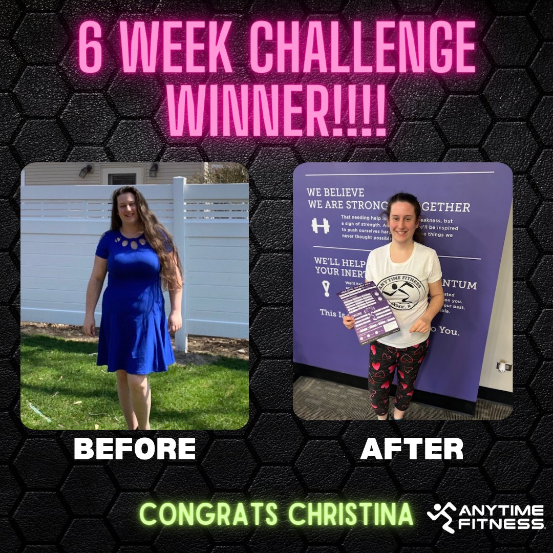 AFSkokie's tweet photo. I am happy to announce our 6- week challenge winner!!! Here are some of things Christina has to say about her journey!

"What made me want to start the 6-week challenge is I wanted to increase my overall wellness and become more comfortable using AF. The Challenges I faced... https://t.co/Tb4AwrsfXN