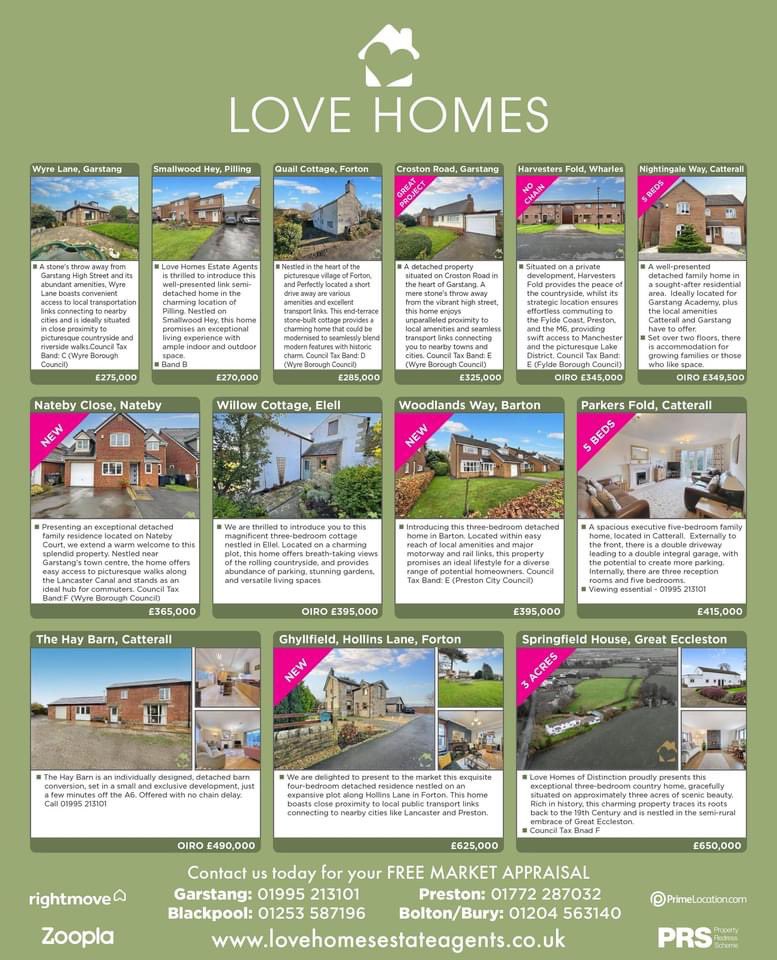Check out the selection of homes from Love Homes!
lovehomesestateagents.co.uk 

#property #forsale #blackpool #preston #Residential #lancashire #northwest #cabus #catterall #nateby #fulwood #barton #forton #garstang #wharles #blackpool