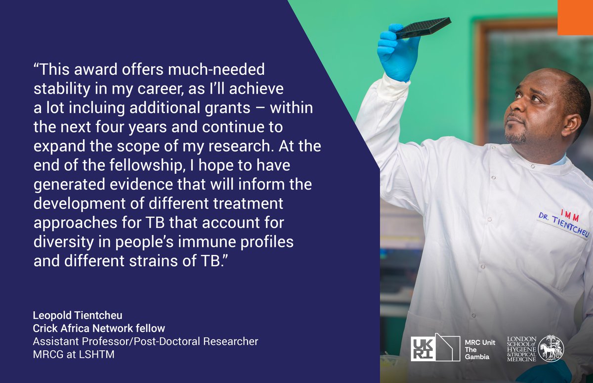 🎉We’re excited to announce that @tientcheuleo an Ass Prof/Postdoctoral Researcher with us has been awarded a @CrickAfricaNet Career Acceleration Fellowship. He will be working with @maxgabgut @TheCrick & @SutherlandTB at our Unit on his #TB research. 👉🏾 bitly.ws/3gNEU