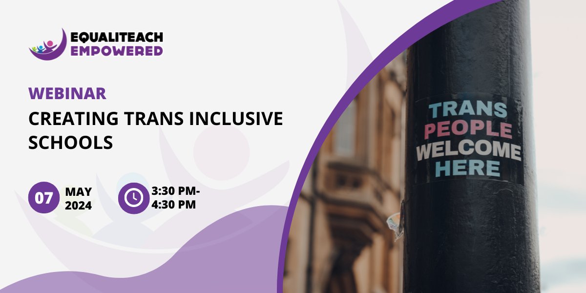 Creating trans inclusive schools - legal duties, best practice and advice shared in our next webinar. Join and submit your questions: ow.ly/Ngpk50R1X1O #TransRights #InclusiveEducation #EduTwitter