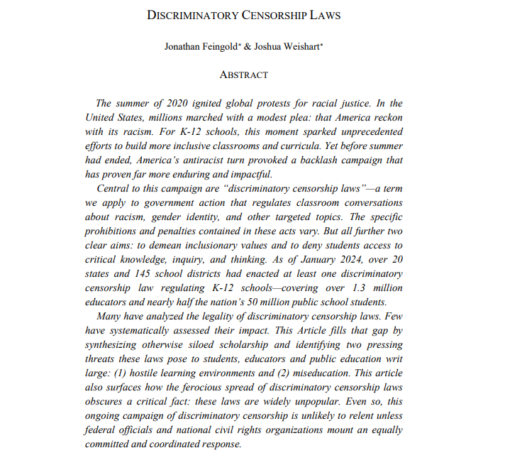 Jonathan Feingold (@jpygold) on Twitter photo great to see <a href="/TheRegReview/">The Regulatory Review</a> feature my piece on "Discriminatory Censorhip Laws" (w <a href="/joshuaweishart/">Joshua Weishart</a>) in their recent Week in Review.
And very excited to work with <a href="/TulaneLawReview/">Tulane Law Review</a> to bring it to print.
x.com/TheRegReview/s… great to see <a href="/TheRegReview/">The Regulatory Review</a> feature my piece on "Discriminatory Censorhip Laws" (w <a href="/joshuaweishart/">Joshua Weishart</a>) in their recent Week in Review.
And very excited to work with <a href="/TulaneLawReview/">Tulane Law Review</a> to bring it to print.
x.com/TheRegReview/s…