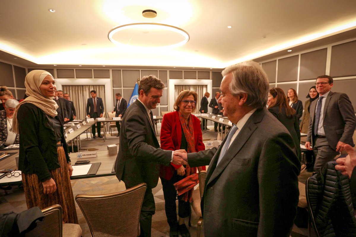 NBurniat's tweet photo. Thank you @antonioguterres for meeting with the @UnitedNationsJO team yesterday to discuss our collective work to support #Jordan development journey &amp; role as host country for large number of refugees as well as its essential role in supporting humanitarian assistance in #Gaza. https://t.co/1yWq4xLudM