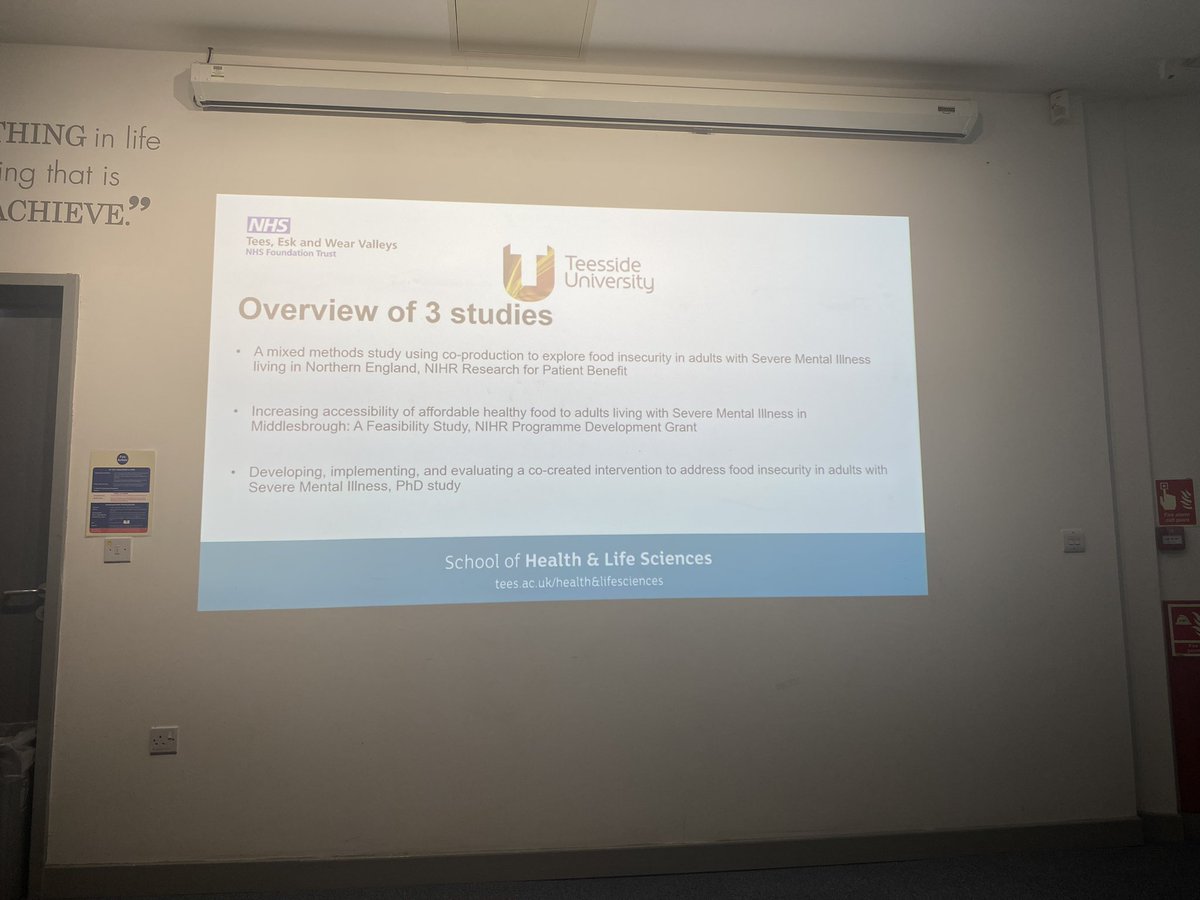 Presenting the wide ranging work around #foodinsecurity & #severementaillness funded by @NIHRresearch My colleagues Ashley Blacklock & @Jo_AnneSmith are presenting on the wider team about this important work.