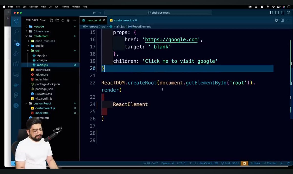 Swag3009's tweet image. I have learned how React works behind the scenes, understood JSX, and created my own React element. Thanks to @Hiteshdotcom  sir for this amazing explanation. Link 👉 lnkd.in/gDJBq9Pb #react #codeaurchai