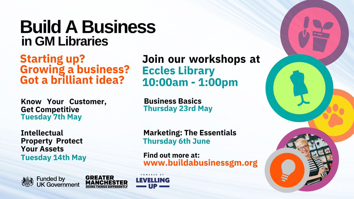 Have you signed up to our next series of @buildabiz_gm workshops at Eccles library? These workshops offer essential tips and advice to grow and develop your business and they're all FREE. Book today eventbrite.co.uk/cc/build-a-bus…